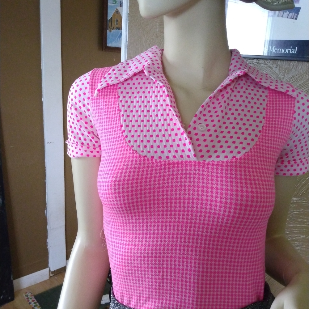 Pink bodysuit XS 60's stretch vintage retro